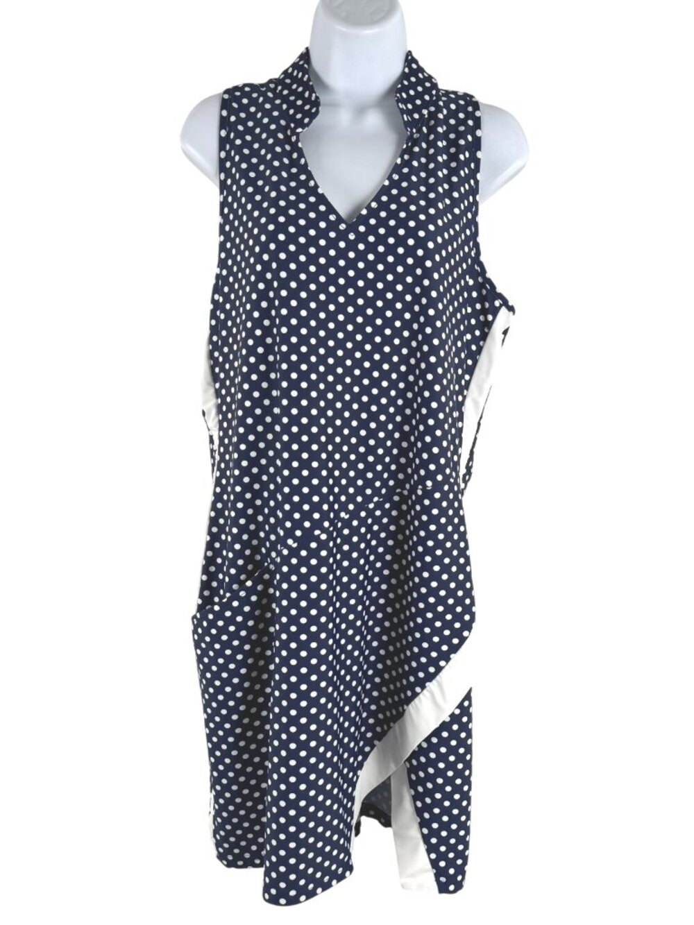 Tzu Tzu Dress XL Polka Dot Blue White Sleeveless Golf Tennis Stretch DR-1896